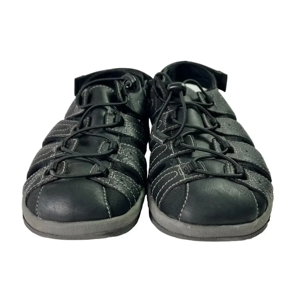 Clarks Shoes Mens 11M Brixby Cove Black Leather Casual Sandals Summer Vacation